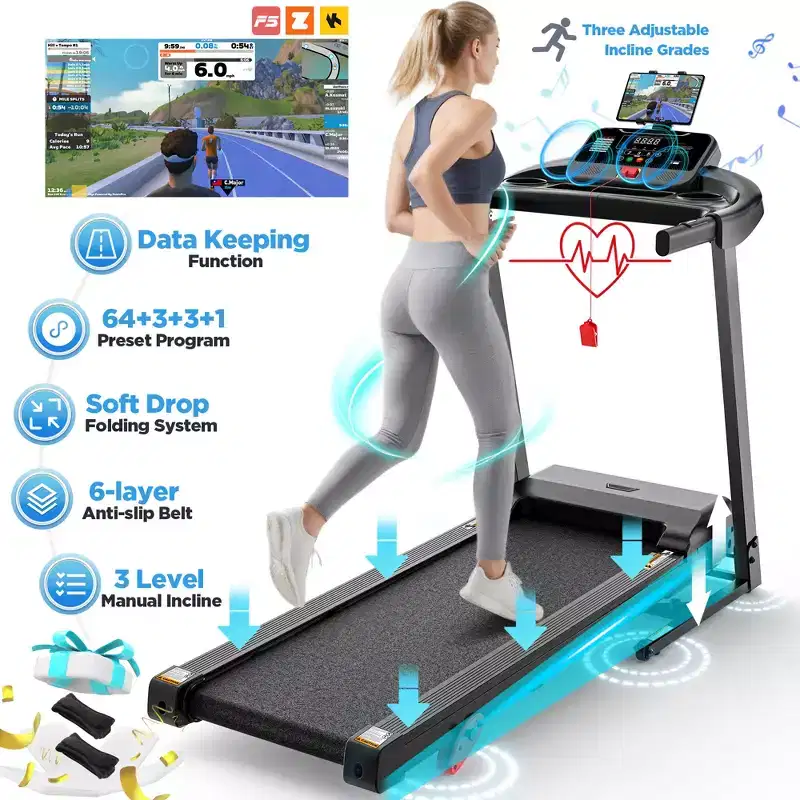 7.5MPH Treadmill for Home Use, Folding Incline Treadmill with APP Control, 300lbs Capacity treadmill, 2.5HP Brushless Motor, Home & Office