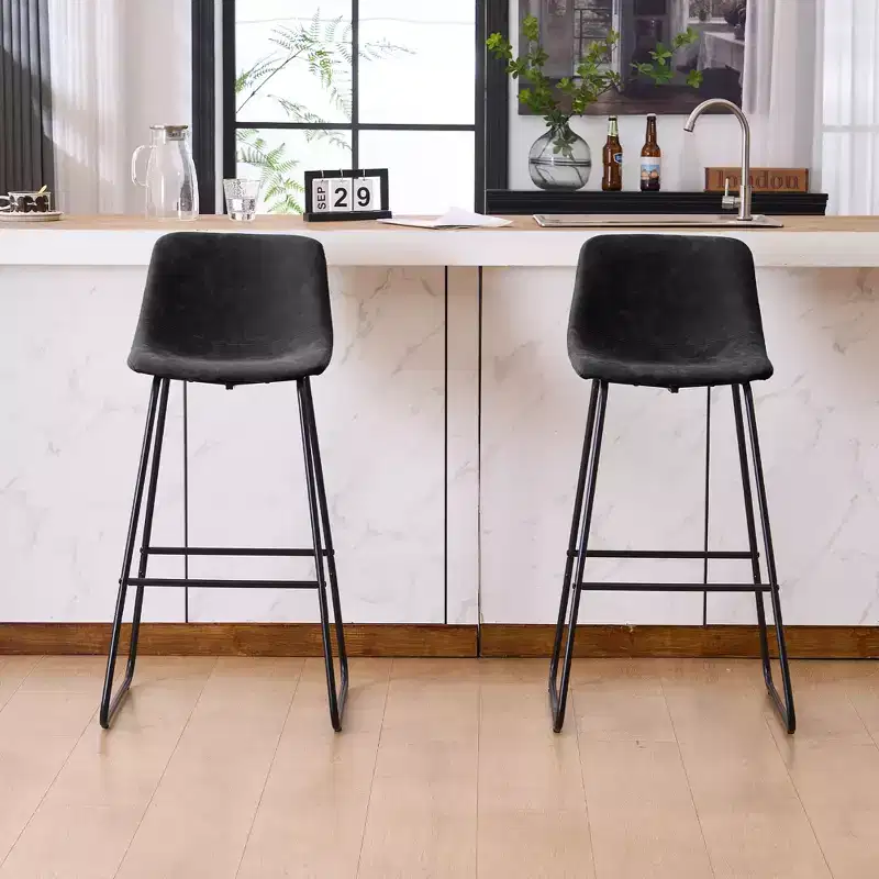 FERPIT Faux Shearling Counter Height Bar Stools Set of 2, Upholstered Bar Stools with Footrest