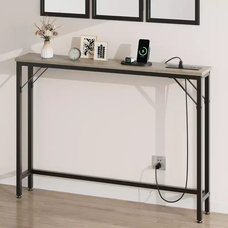 39.3 Entrance Table with Power Outlets USB Ports Station, Behind Couch Table, Grey