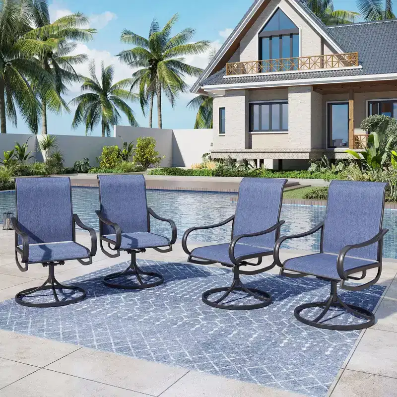 Captiva Designs 5pc Patio Dining Steel Table & Textilene 360 Degree Swivel Chairs
