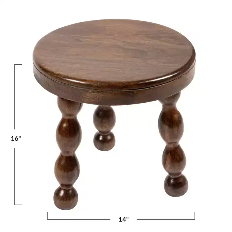 Storied Home Round Mango Wood Accent Table with Dowel Tri-Pod Legs in Walnut