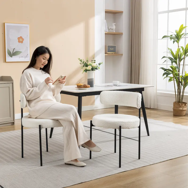 Modern Round Boucle Dining Chairs, Set of 2