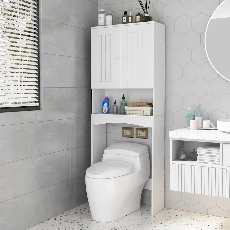 White Over-The-Toilet Bathroom Storage Cabinet for Home Bathroom - 23.6W x 9L x61.8H