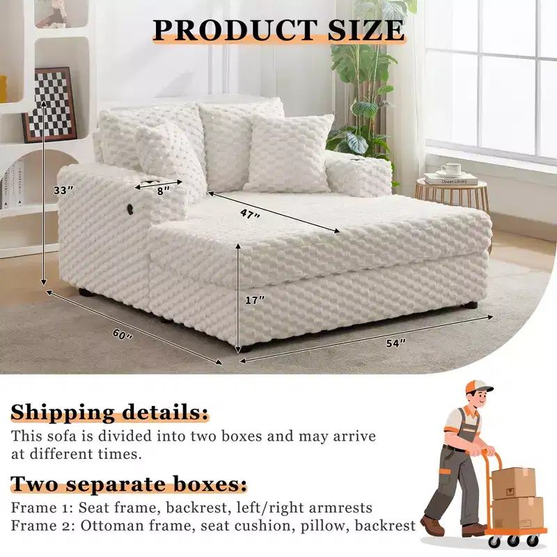 Indoor Chaise Lounge Chair, Upholstered Cozy Reading Chair with Pillows, Comfy Large Modern Sleeper Chair Couch Sofa Bed for Living Room Bedroom