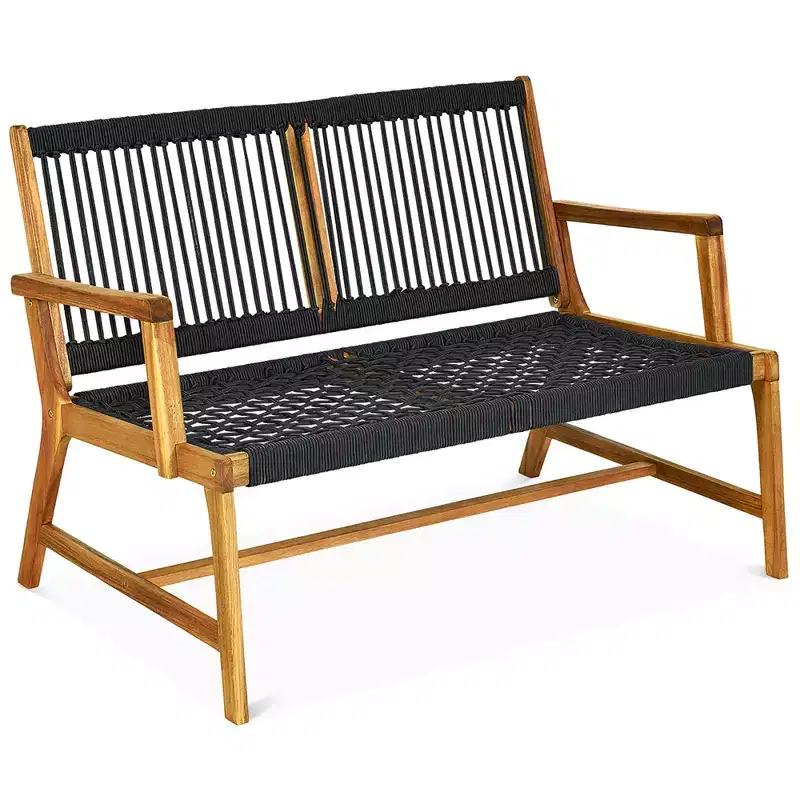 Costway 2-Person Patio Acacia Wood Bench Loveseat Chair Garden Furniture Black\\Grey\\Turquoise