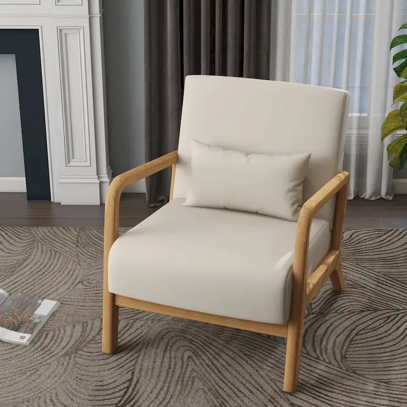 Mid Century Modern Upholstered Accent Chair with Pillow