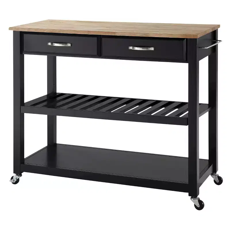 Natural Wood Top Kitchen Cart/Island with Optional Stool Storage