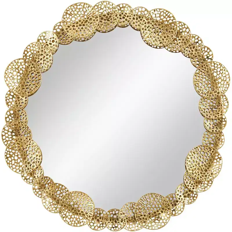 Uttermost Layered Lotus Leaf 33 1/2 Wide Gold Round Wall Mirror