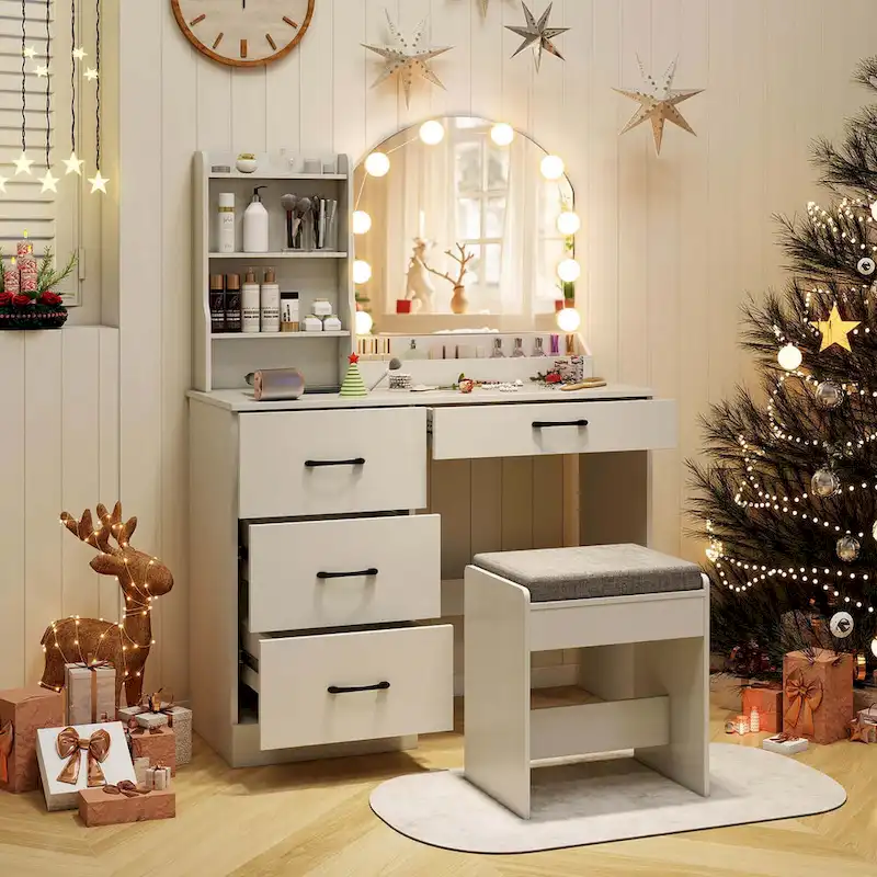 Vanity Set with Lighted Mirror and Stool