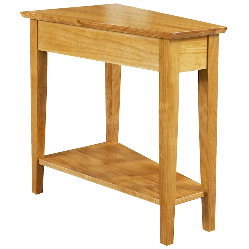 Teegan Solid Wood Recliner Wedge End Side Table with Shelf