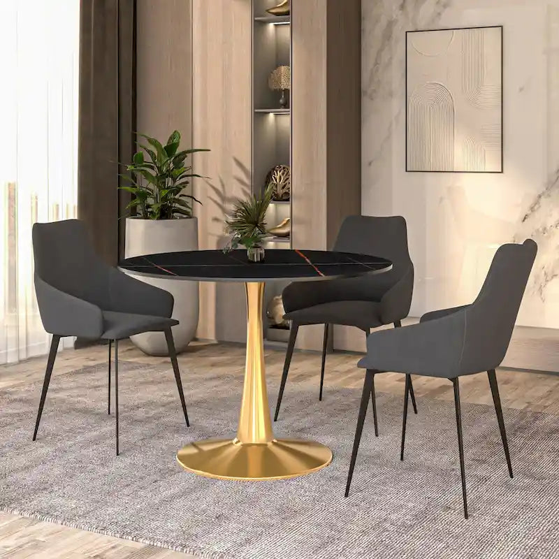 Round Dining Table 40 Sintered Stone Tabletop in Gold Steel