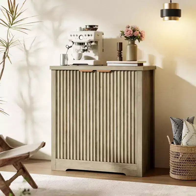 Recessed Sideboard with Storage, Contemporary Sideboard with 2 Doors and Adjustable Shelves, Media Console, Mid-Century Storage Cabinet for Entryway
