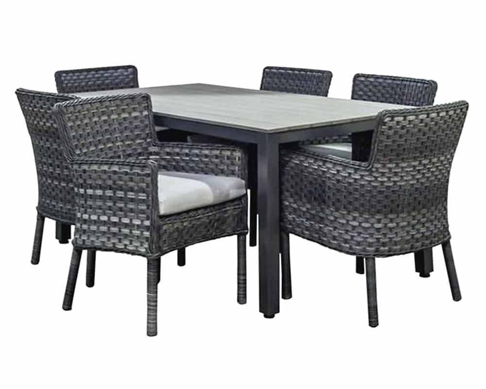 Outdoor Wicker Patio Dining Table with Glass Top Dark Ebony