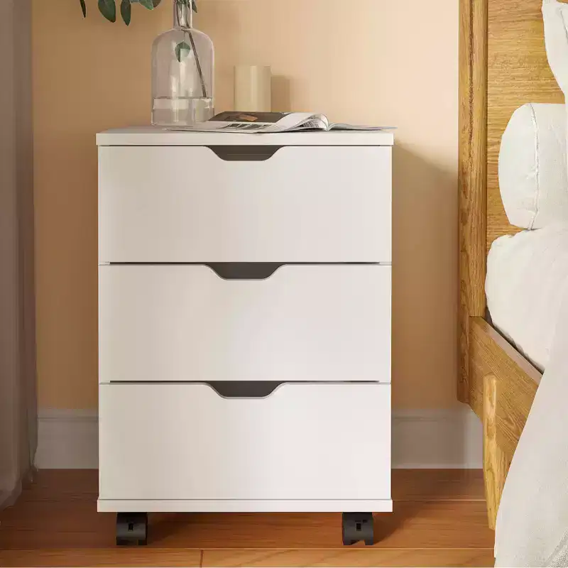 MAYEERTY 3 Drawers Vertical Filing Cabinet with Rolling Wood Mobile File Cabinets for Living Room White