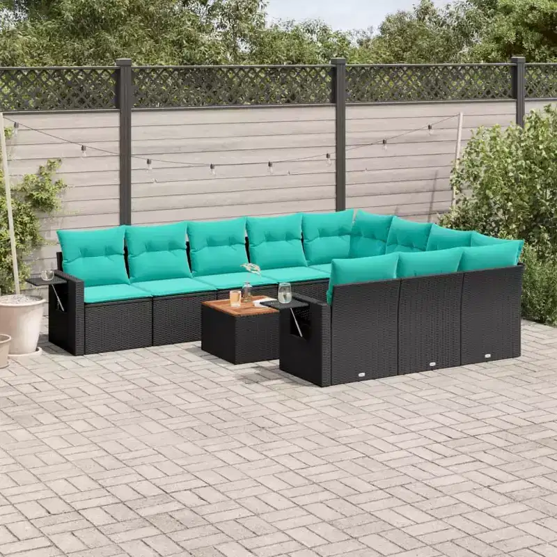 vidaXL 11 Piece Patio Sofa Set with Cushions Black Poly Rattan