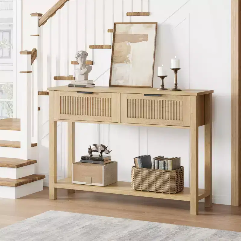 Garvee Console Table Boho Entryway Table Sofa Table Hallway Foyer Table Behind Couch Table with 2 Drawers and Open Storage Shelf for Living Room