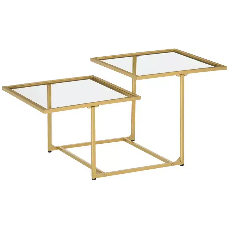 Gold & Clear Tempered Glass Double-Tier Coffee Table (1-piece)