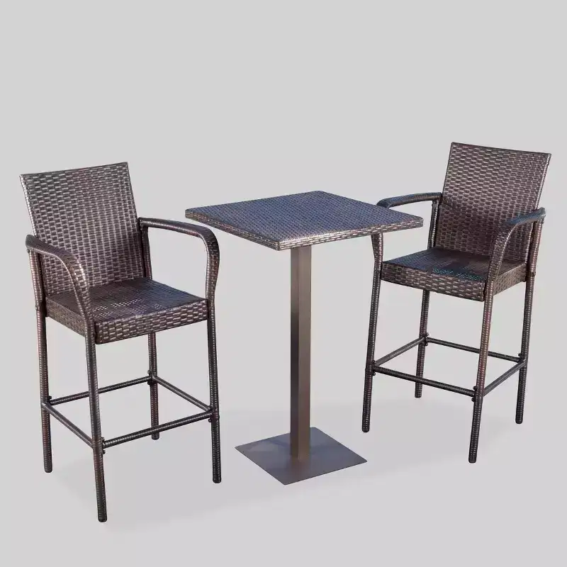 Lala 3pc Square Wicker Patio Bar Set - Brown - Christopher Knight Home: Rattan Iron Frame, Weather-Resistant