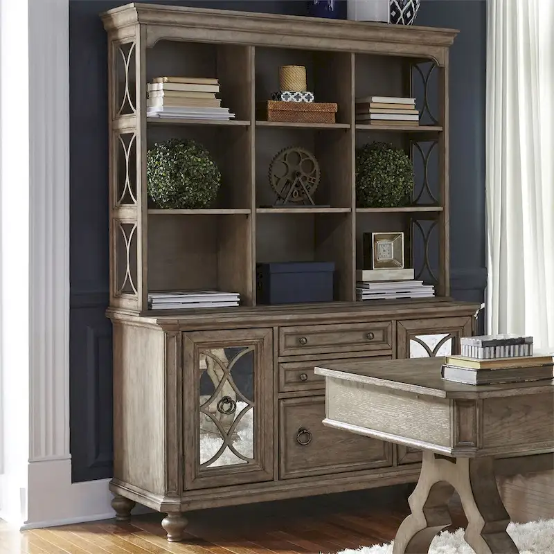 Copper Grove Simply Elegant White, Brown, & Heathered Taupe Credenza Hutch