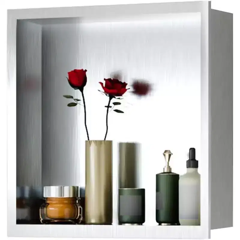 Stainless Steel Shower Niche with Recessed Rectangle Design, No-Tile Installation Required, Wall-Mounted Storage for Bathroom