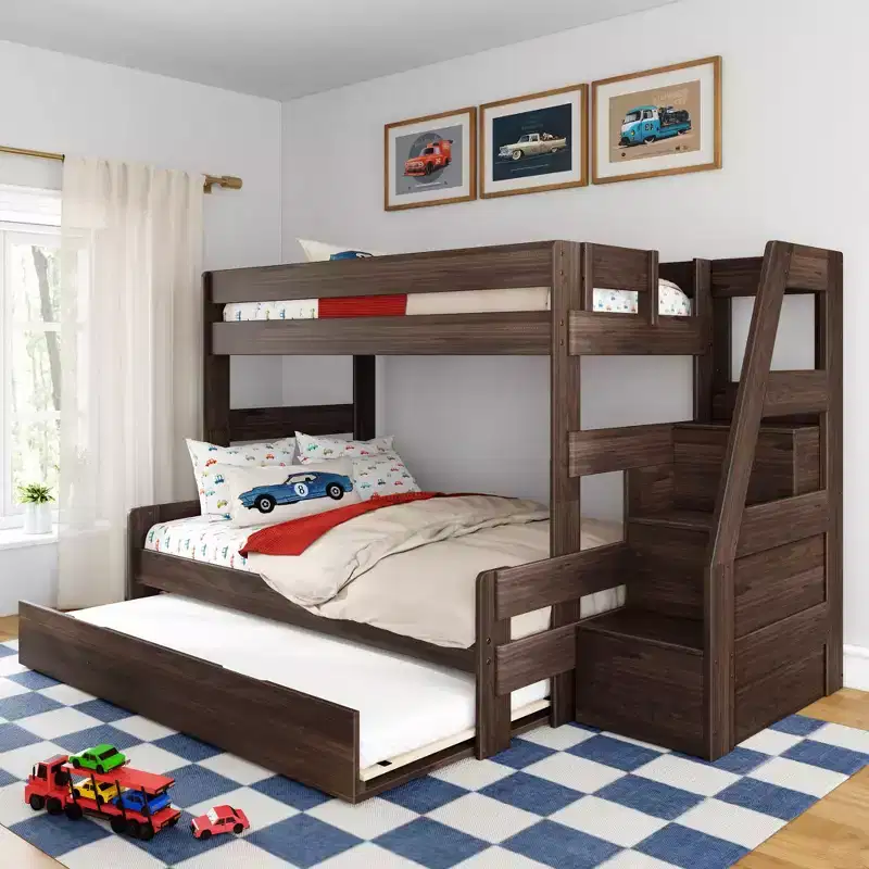 Twin Over Full Bunk Bed with Staircase and Trundle