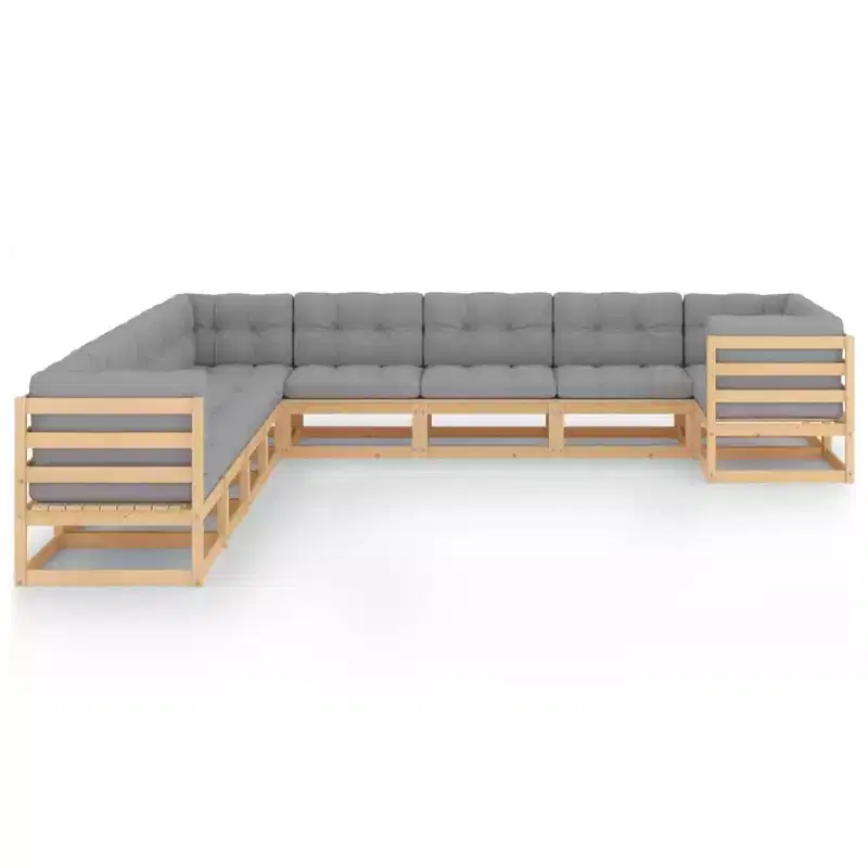 vidaXL Garden Lounge Set Natural wood, Grey cushions