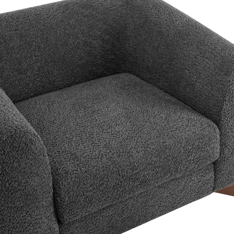 Birch Wood Boucle Upholstered Club Chair