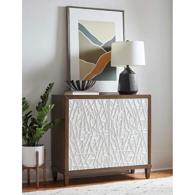 Modern Wood 40 Console with with doors, TV Stand, Accent Cabinet, Entryway Console, Fully Assembled, Brown