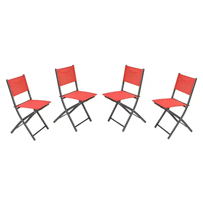 Emma and Oliver Set of 4 Folding Chairs for Indoor/Outdoor Use with Flex Comfort Material and Steel Frames