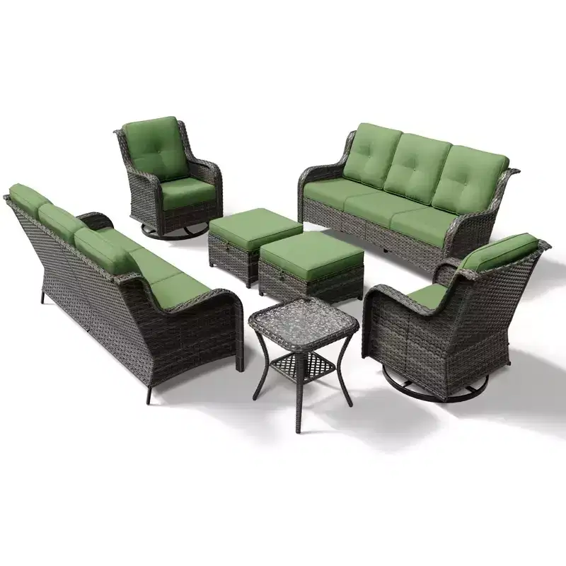UPTIOT Premium Dual Outdoor Sofa Set with Swivel Chairs and Convertible Ottomans