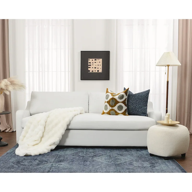 KINWELL 3-Seater Linen Upholstered Deep Seat Sofa with Flippable Cushions, 90W