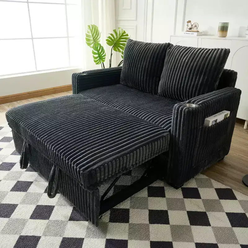 MAYEERTY Sleeper Sofa Couch Pull Out Bed Modern Corduroy Convertible Sofa Bed Loveseat Sofa with Pillows Side Pockets for Living Room Gray