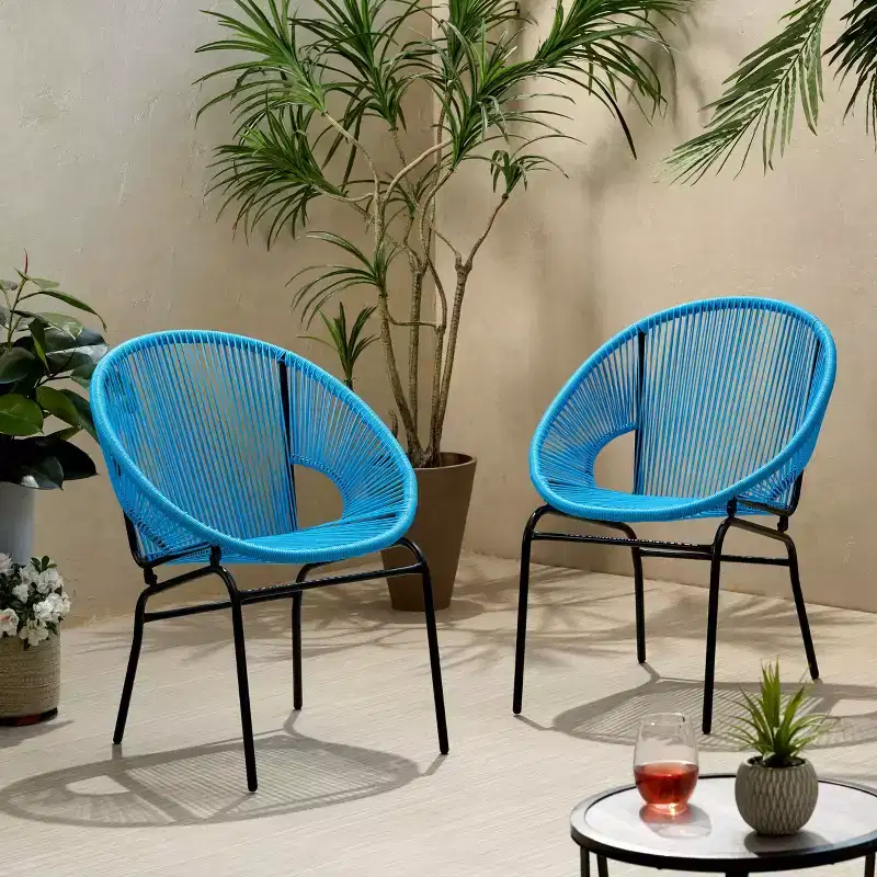 Okak Outdoor Chair with Roping Seats and Backrest Set of 2, Metal Frame Porch Chairs with Modern Design, Patio Chair for Garden