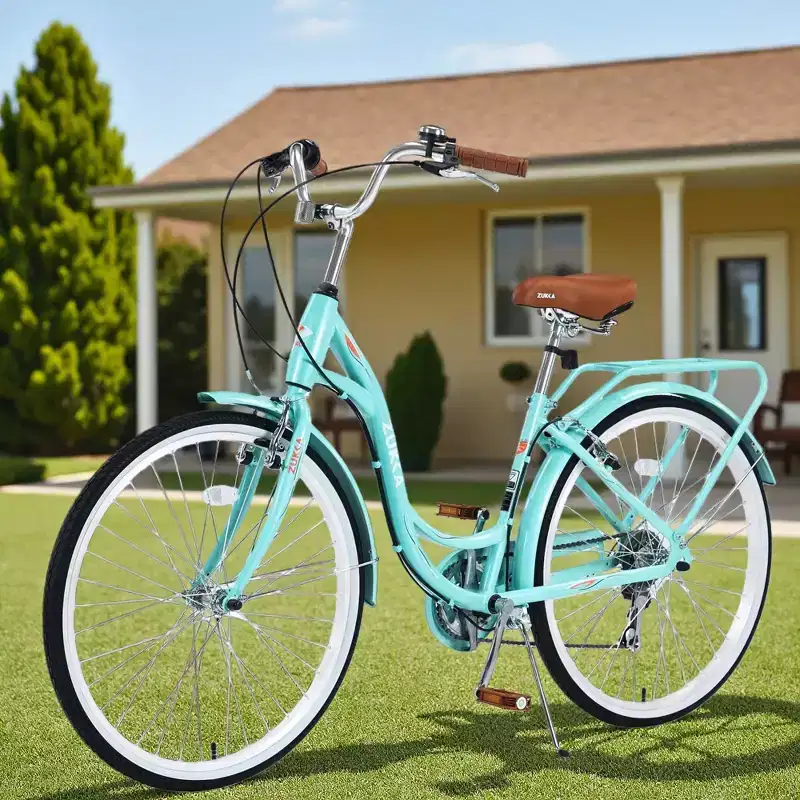 NAYSAYE 24 Inch 7 Speed Cruiser Bike for Women Complete Cruiser Bicycle with Dual V-Brake Adjustable Seat Steel Frame for Women Men Commuting Leisure