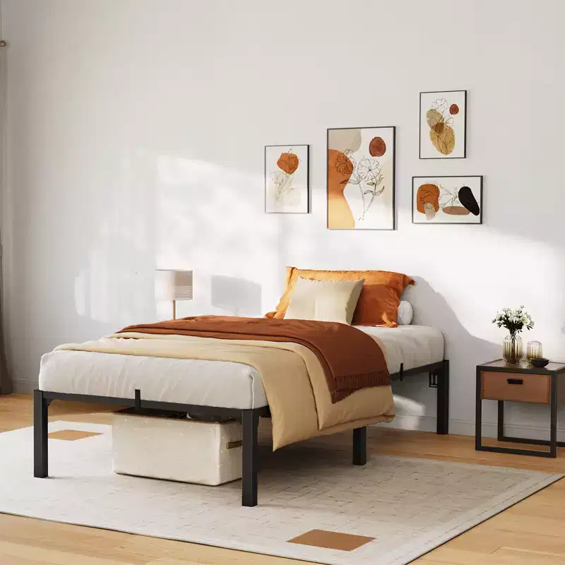 Black Metal Platform Bed Frame – Twin/Full/Queen/King, 1-2 Person