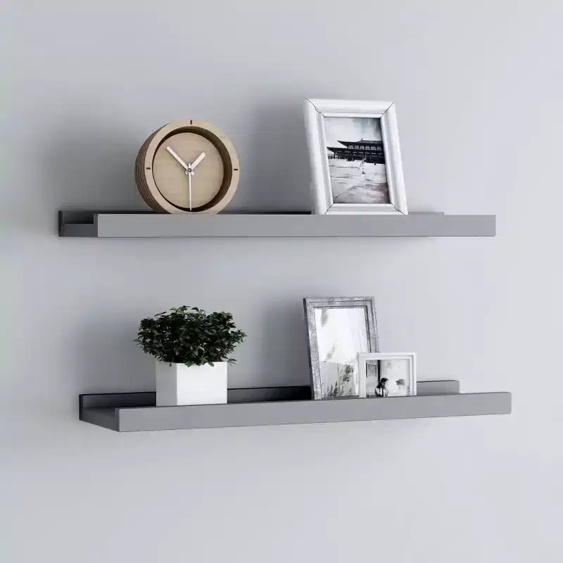 Frame Ledge Shelf Set of 2 Gray MDF Small Wall mounting