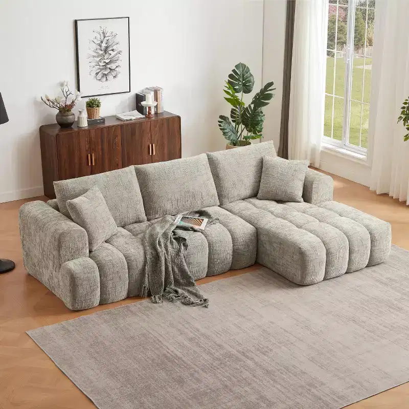 Gray Chenille L-Shape Sectional Sofa with Chaise, Seats 3