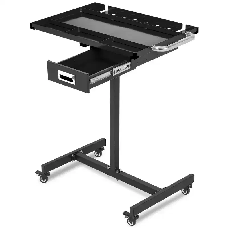 Rolling Tool Tray with Wheels, Adjustable Height Mobile Work Table, 300Lbs Capacity, Mobile Rolling Tool Table with Drawers for Garage, Shop