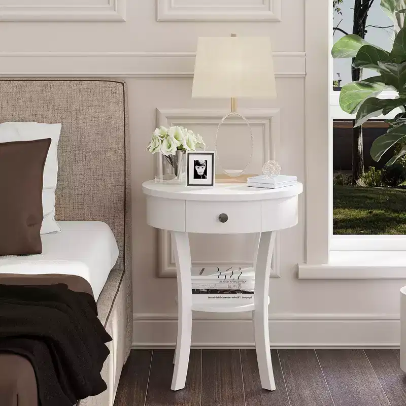tier Side End Sofa Table Round Nightstand Bedroom Living Room White/Espresso/Black