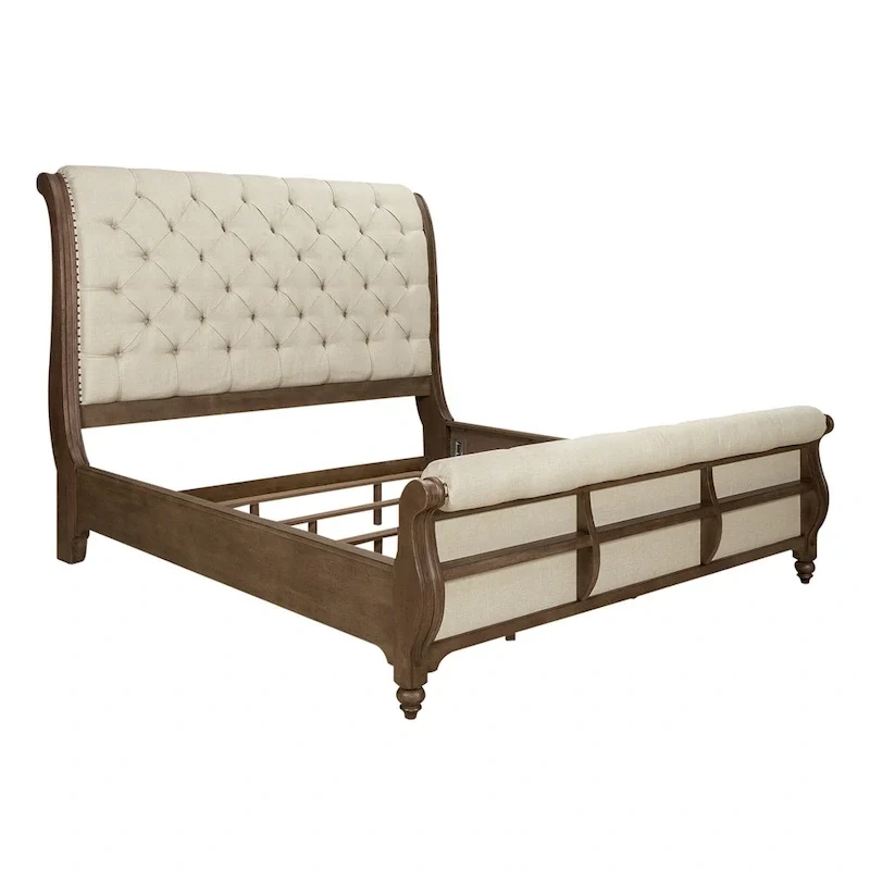 Americana Farmhouse Sleigh Bed, Dresser, Mirror, and Nightstand Bedroom Set