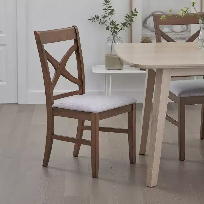 Royal Hampton Side Dining Chair Set of 2, Gray Foam Cushion, Farmhouse Brown