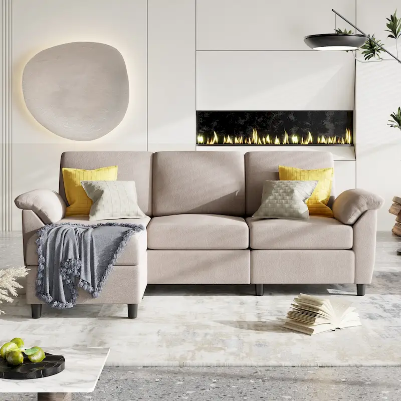 Sectional Sofa Couch, 3 Seat L Shaped Sofa with Removable Pillows