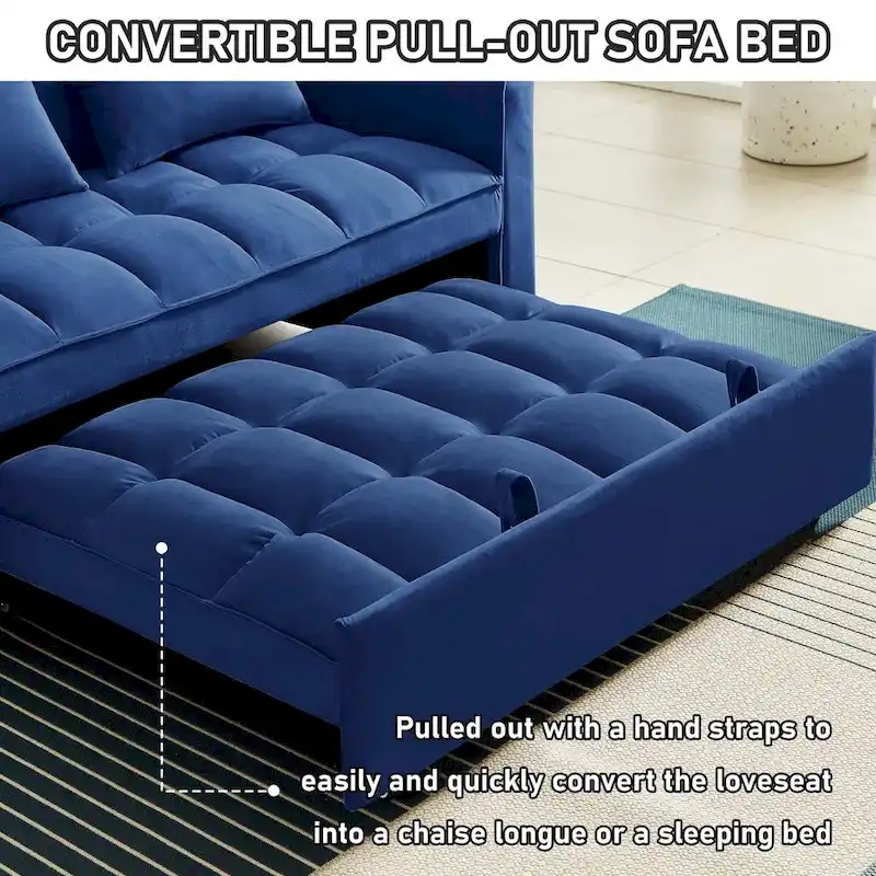 Aukfa Velvet Convertible Sleeper Sofa Loveseat with Side Pocket
