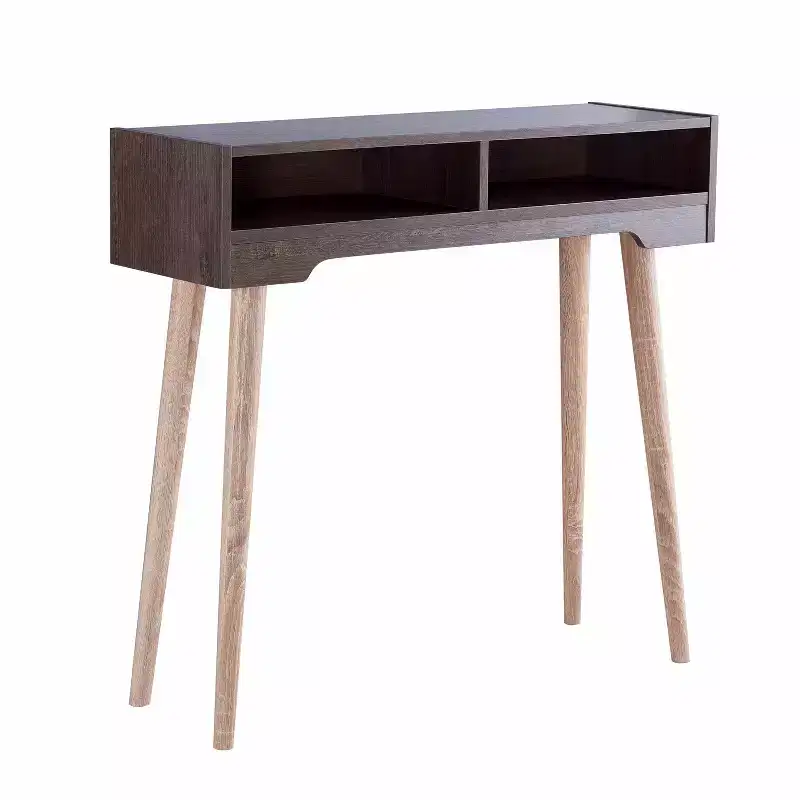 Carex Console Table Walnut Oak - miBasics: Mid-Century Design, 2 Shelves, Flared Legs