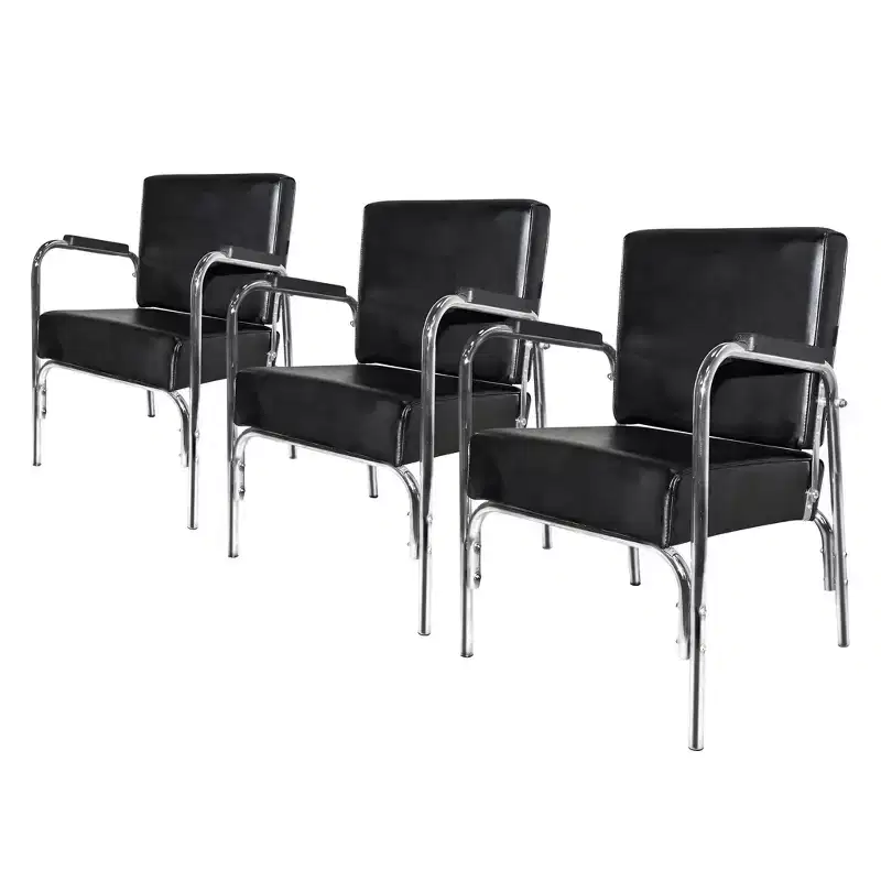 PureSana 3 Pack Chromium Ella Professional Auto Reclining Shampoo Chair with Washable Vinyl, High Density Foam Cushions, and Stainless Steel Frame