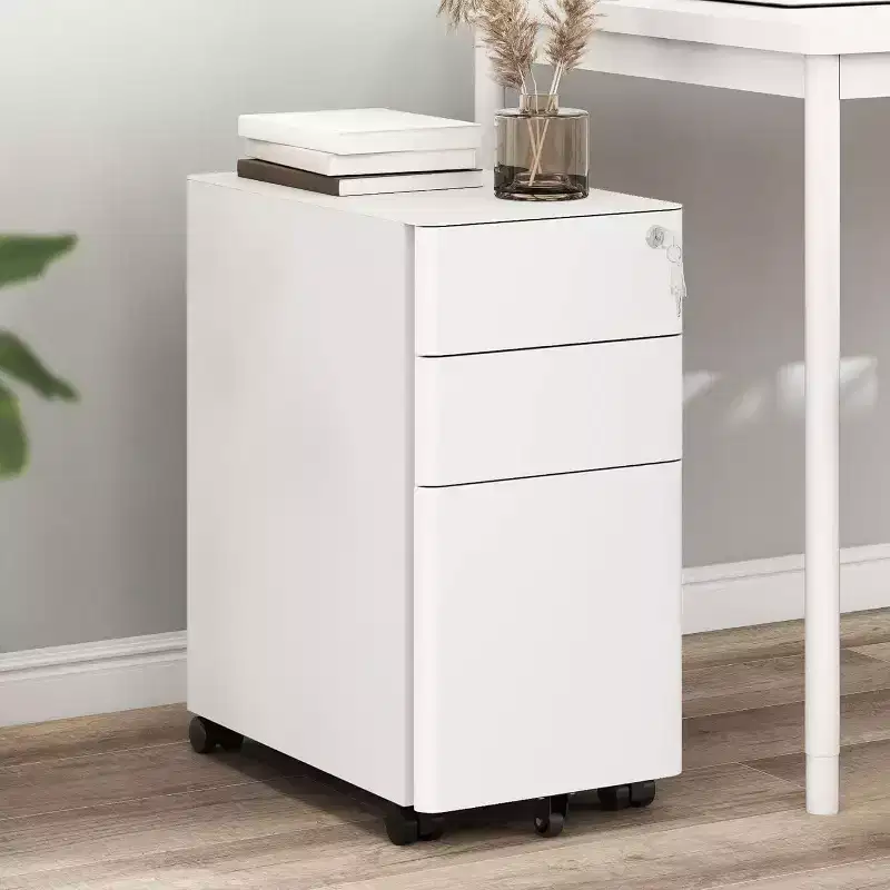 3-Drawer Mobile File Cabinet with Lock - All-Steel Anti-Tip Design, Shallow + Deep Drawer, White for Office/Home (Fits A4/Letter)