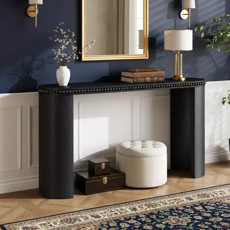 Polibi Vintage Beaded-Trim Console Table with Reversible Curved Legs