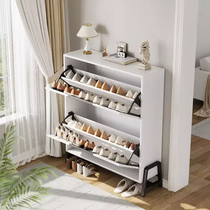 2 Flip Drawers - with Metal Legs, Adjustable Shelf, Shoe Storage Cabinet for Hallway, Living Room,