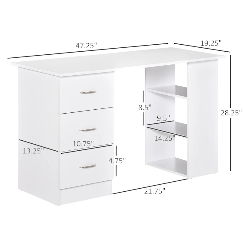 Writing Table Workstation with 3 Drawer and Storage Shelf