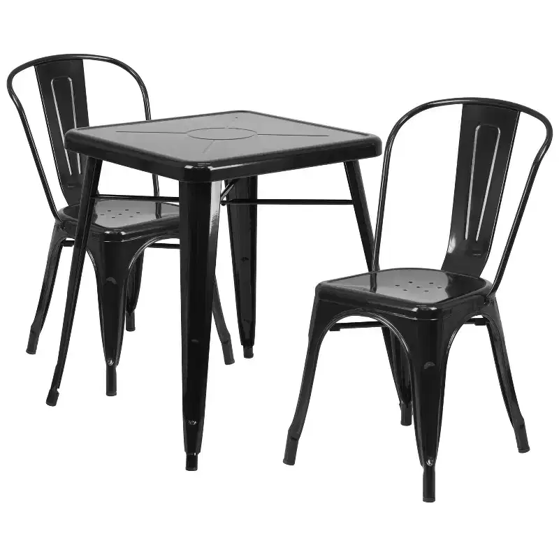 Flash Furniture Commercial Grade 23.75 Square Metal Indoor-Outdoor Table Set with 2 Stack Chairs